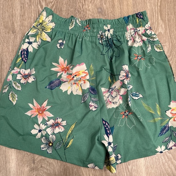 Floral High Waist Women's Shorts - Green - Picture 3 of 3